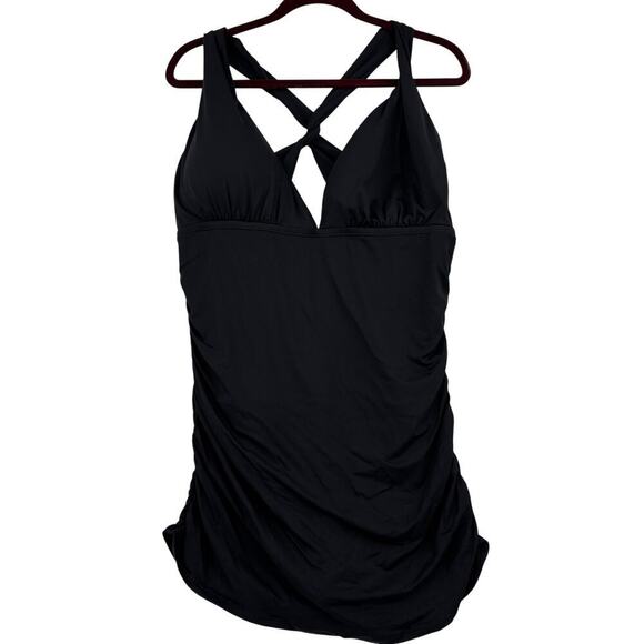 Ralph Lauren Plunge Halter Mio One Piece Swim Dress Size 22W Black Swimsuit - Picture 1 of 8